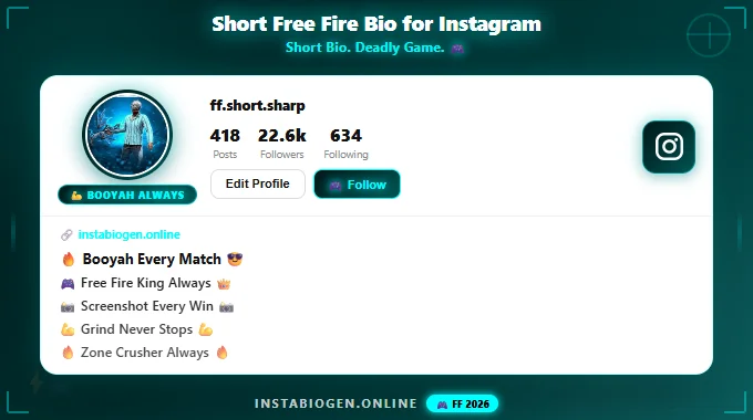 Short Free Fire Bio for Instagram